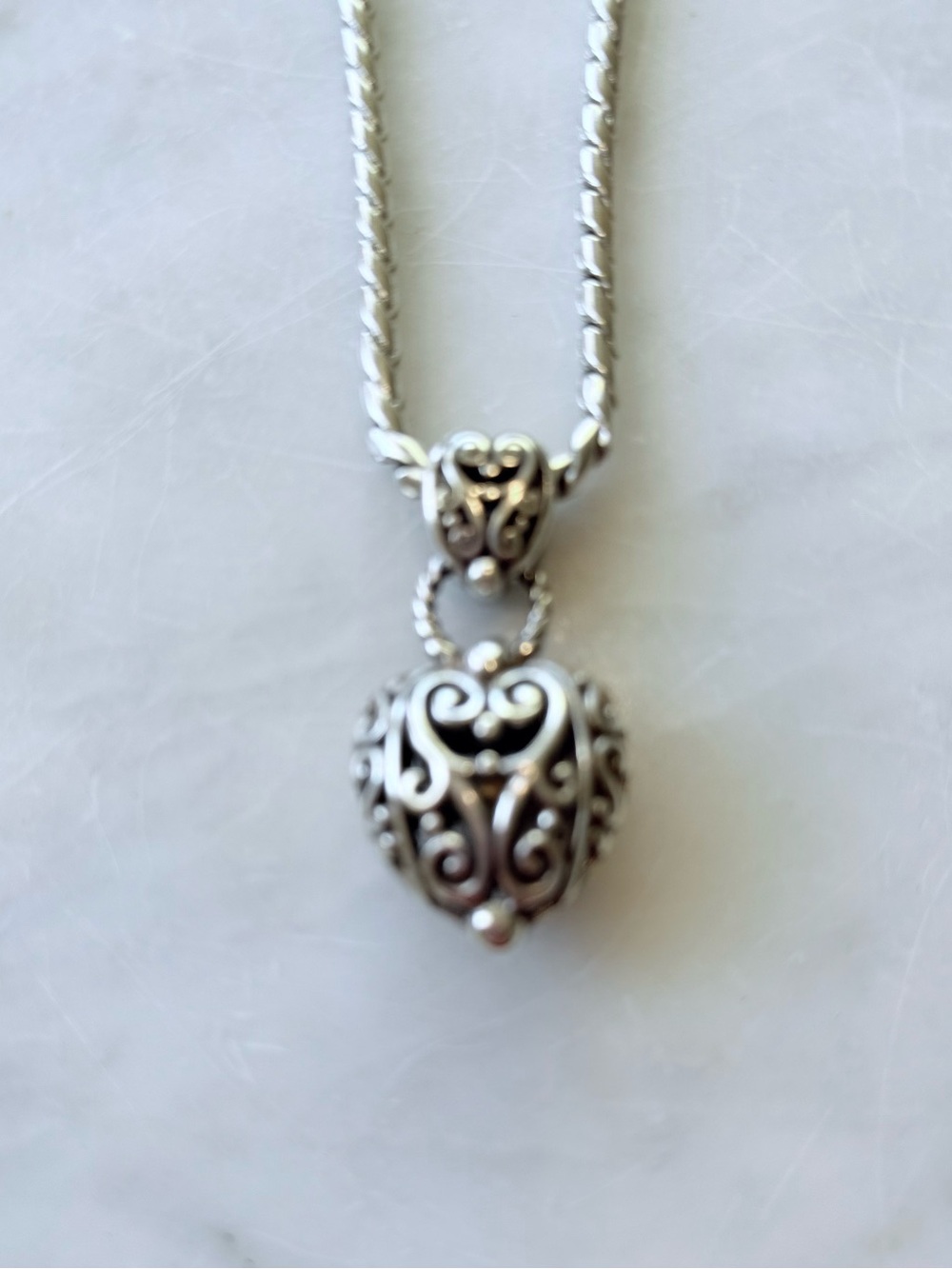 Brighton Silver “Bibi” Heart Scroll Necklace